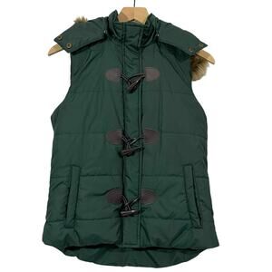 Bagatelle Puffer Vest with Faux Fur Hood - Green - Small